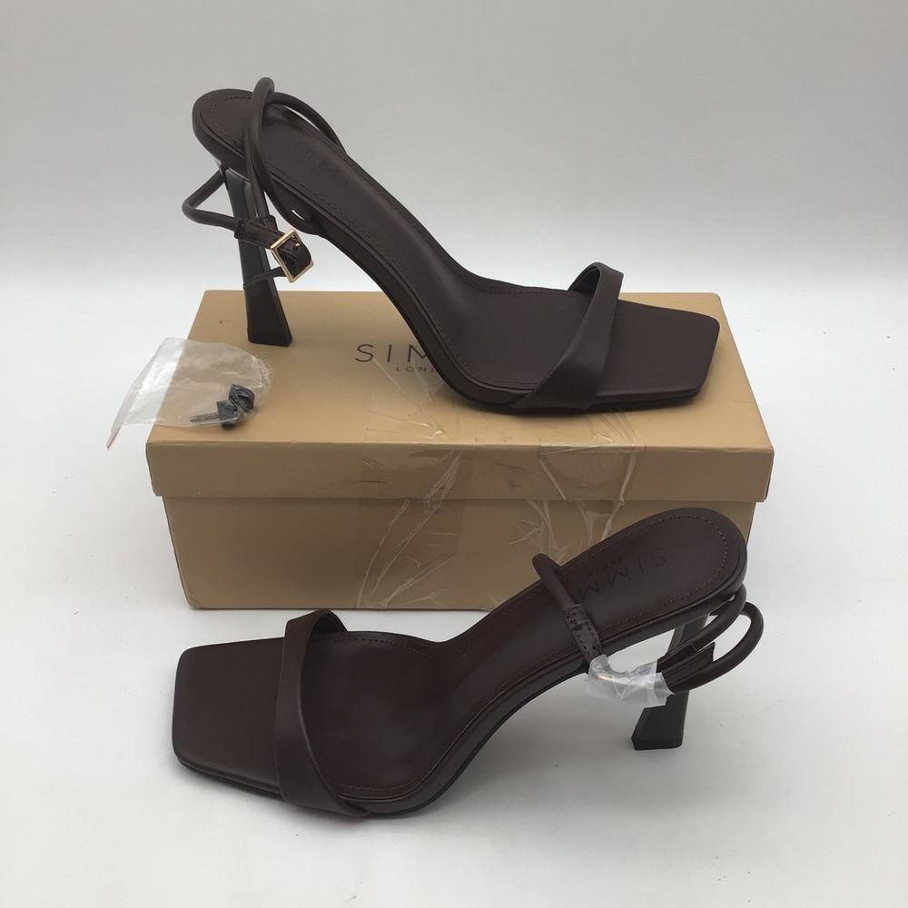 Simmi London Barely There Brown Square Toe Flared Heel Sandals Size‎ 9 NEW